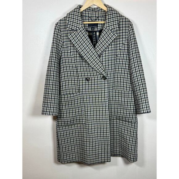 Banana Republic Wool Blend Neutral Plaid trench Long Oversized Coat Jacket L - Picture 1 of 16